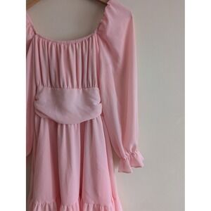 Exlura Pink Square Neck Ruffle Tiered Mini Dress Long Sleeve XS Coquete boho